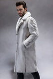 Light Grey Notched Lapel Faux Fur Long Men's Coat