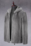 Grey Zip-Up Faux Fur Hooded Men's Winter Coat