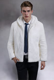 White Thick Hooded Faux Fur Men's Coat