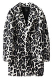 Black and White Shawl Lapel Faux Fur Leopard Men's Coat