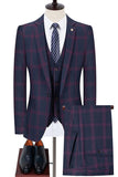 Blue Notched Lapel Slim Fit Plaid Men Suits