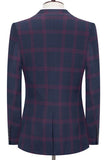 Blue Notched Lapel Slim Fit Plaid Men Suits