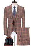 Blue Notched Lapel Slim Fit Plaid Men Suits