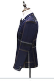 Dark Blue Notched Lapel Plaid 3-Piece Men Suits