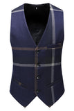 Dark Blue Notched Lapel Plaid 3-Piece Men Suits