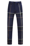 Dark Blue Notched Lapel Plaid 3-Piece Men Suits