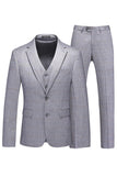 Grey 3 Piece Notched Lapel Single Breasted Men Suits