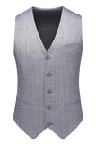 Grey Plaid Notched Lapel 3 Pieces Men's Formal Suits