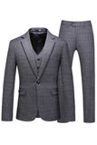 Men's Dark Blue Plaid Notched Lapel 3 Pieces Prom Suits