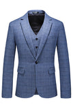 Men's Dark Blue Plaid Notched Lapel 3 Pieces Prom Suits