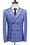 Blue Plaid Peak Lapel 2 Pieces Prom Suits