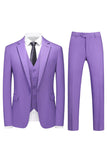 Men's Violet Single Breasted Notched Lapel 3 Pieces Prom Suits