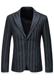 Men's Grey Green Striped Peaked Lapel 3 Pieces Prom Suits