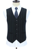 Men's Grey Green Striped Peaked Lapel 3 Pieces Prom Suits