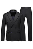 Black Peaked Lapel 3 Pieces Satin Men's Prom Suits