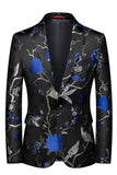 Blue and Black Notched Lapel Jacquard 2 Piece Men's Prom Suits