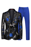 Blue and Black Notched Lapel Jacquard 2 Piece Men's Prom Suits