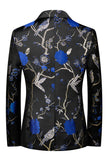 Blue Notched Lapel 3 Piece Jacquard Men's Prom Suits