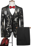 Blue Notched Lapel 3 Piece Jacquard Men's Prom Suits