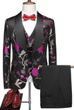 Purple Shawl Lapel Jacquard 3 Piece Men's Prom Suits
