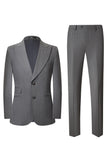 Grey 2 Piece Peak Lapel Single Breasted Men's Prom Suits