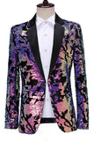 Sparkly Men's Blue Purple Notched Lapel Prom Blazer With Sequins