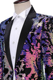 Sparkly Men's Blue Purple Notched Lapel Prom Blazer With Sequins