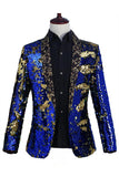 Sparkly Shawl Lapel Purple And Blue Men's Prom Blazer With Sequins