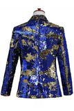 Sparkly Shawl Lapel Purple And Blue Men's Prom Blazer With Sequins