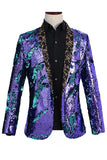 Sparkly Shawl Lapel Purple And Blue Men's Prom Blazer With Sequins