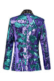 Sparkly Shawl Lapel Purple And Blue Men's Prom Blazer With Sequins