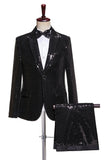 Black Sequins 2 Piece Peak Lapel Men's Prom Suits