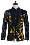 Sparkly Silver and Golden Shawl Lapel Men's Prom Blazer with Sequins