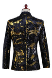 Sparkly Silver and Golden Shawl Lapel Men's Prom Blazer with Sequins