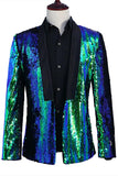 Sparkly Silver and Golden Shawl Lapel Men's Prom Blazer with Sequins
