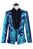 Sparkly Silver and Golden Shawl Lapel Men's Prom Blazer with Sequins