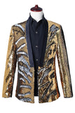 Sparkly Silver and Golden Shawl Lapel Men's Prom Blazer with Sequins