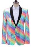 Sparkly Rainbow Shawl Lapel Men's Prom Blazer with Sequins