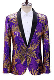 Sparkly Green and Blue Shawl Lapel One Button Men's Prom Blazer