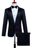 2 Piece Peak Lapel One Button Black Men's Suit with Beading