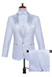 White Peak Lapel 2 Piece One Button Men's Prom Suit with Beading