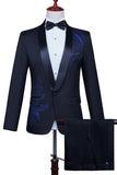 White Shawl Lapel Slim Fit 2 Piece Men's Prom Suit with Beading