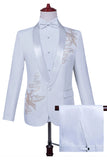 White Shawl Lapel Slim Fit 2 Piece Men's Prom Suit with Beading