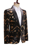 Black and Golden Sequin Shawl Lapel Men's Prom Blazer