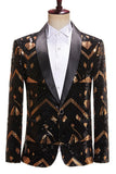 Black and Golden Sequin Shawl Lapel Men's Prom Blazer