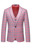 Pink Plaid Notched Lapel One Button 3 Piece Men's Suit