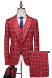 Red Striped Peaked lapel 3 Pieces Men's Prom Suits