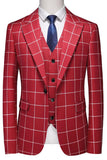 Red Striped Peaked lapel 3 Pieces Men's Prom Suits