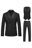 Red Striped Peak Lapel 3-Piece Men Suits