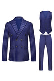 Red Striped Peak Lapel 3-Piece Men Suits